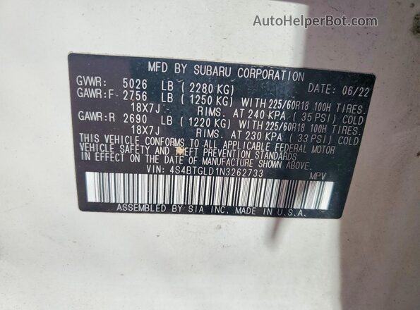 4S4BTGLD1N3262733 2022 SUBARU OUTBACK White 