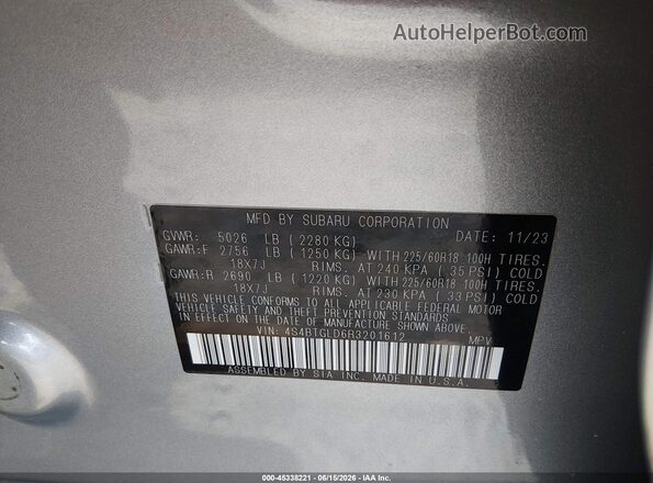 4S4BTGLD6R3201612 2024 SUBARU OUTBACK Silver Engine compartment view