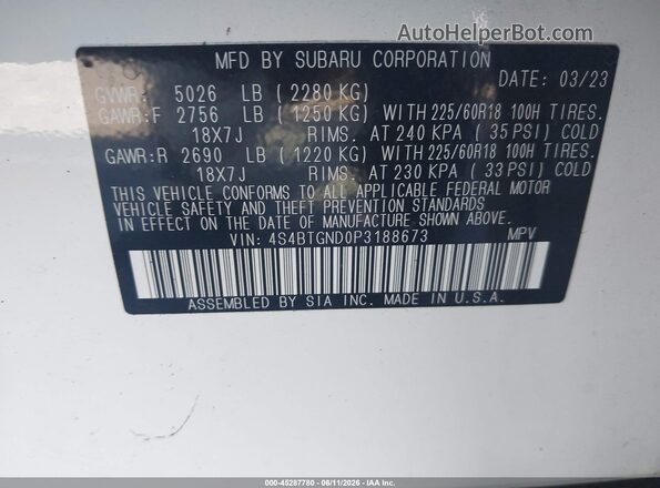 4S4BTGND0P3188673 2023 SUBARU OUTBACK White 