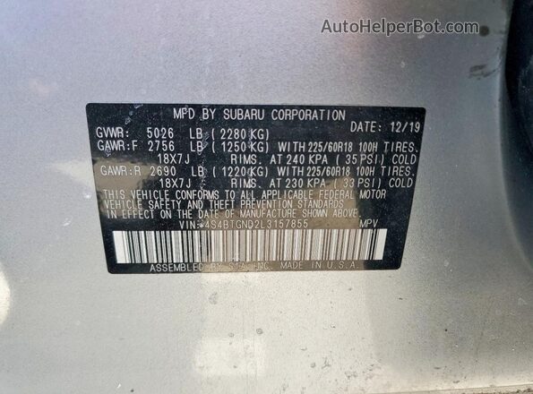 4S4BTGND2L3157855 2020 SUBARU OUTBACK Серебряный Вид наклейки с VIN-кодом