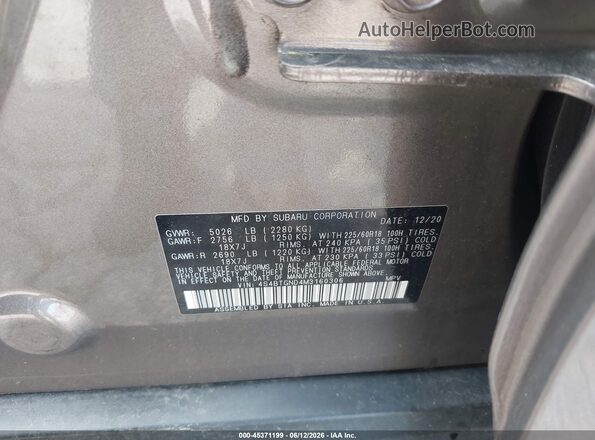 4S4BTGND4M3160306 2021 SUBARU OUTBACK Gray ძრავის განყოფილების ხედი