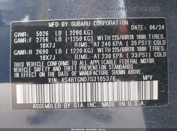 4S4BTGND7S3105376 2025 SUBARU OUTBACK Blue 