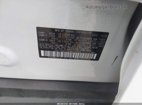 4S4BTGND9M3151925 2021 SUBARU OUTBACK White ძრავის განყოფილების ხედი
