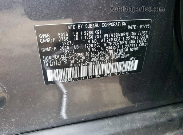 4S4BTGPD2S3206032 2025 SUBARU OUTBACK Серый Вид наклейки с VIN-кодом