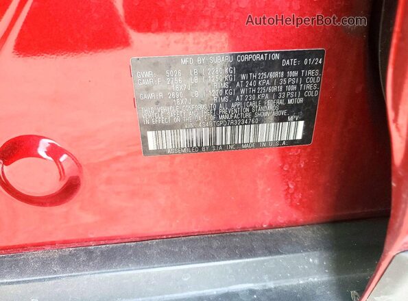 4S4BTGPD7R3234760 2024 SUBARU OUTBACK Red 360 interior view