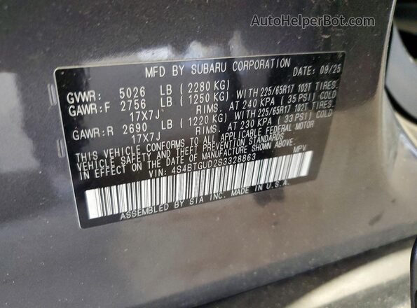 4S4BTGUD2S3328863 2025 SUBARU OUTBACK Charcoal VIN sticker view
