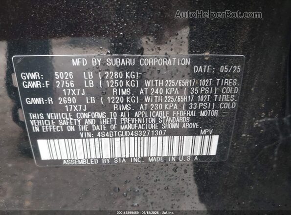 4S4BTGUD4S3271307 2025 SUBARU OUTBACK Черный Вид подкапотного пространства