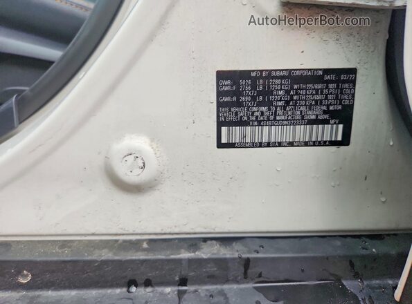4S4BTGUD9N3223337 2022 SUBARU OUTBACK White Widok komory silnika