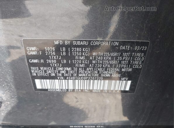 4S4BTGUD9P3207335 2023 SUBARU OUTBACK Gray Вид підкапотного простору