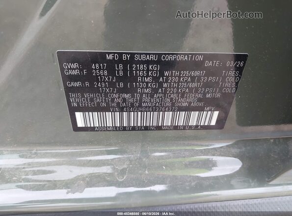 4S4GUHB66T3764372 2026 SUBARU CROSSTREK Green 
