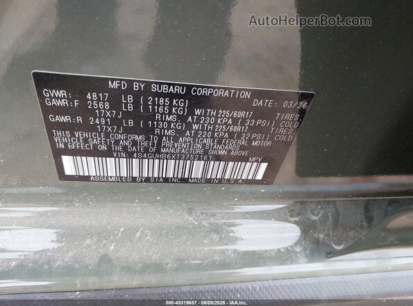 4S4GUHB6XT3752161 2026 SUBARU CROSSTREK Green 