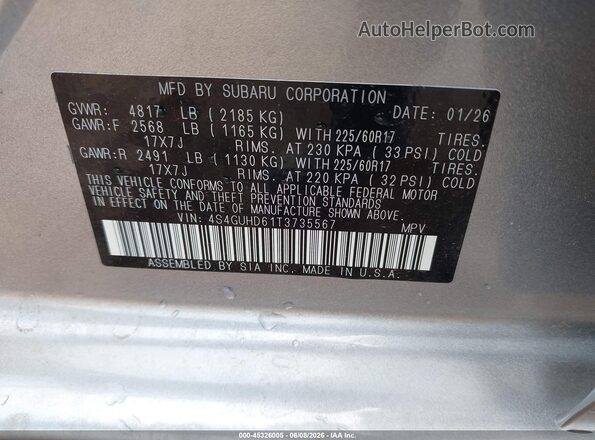 4S4GUHD61T3735567 2026 SUBARU CROSSTREK Silver 
