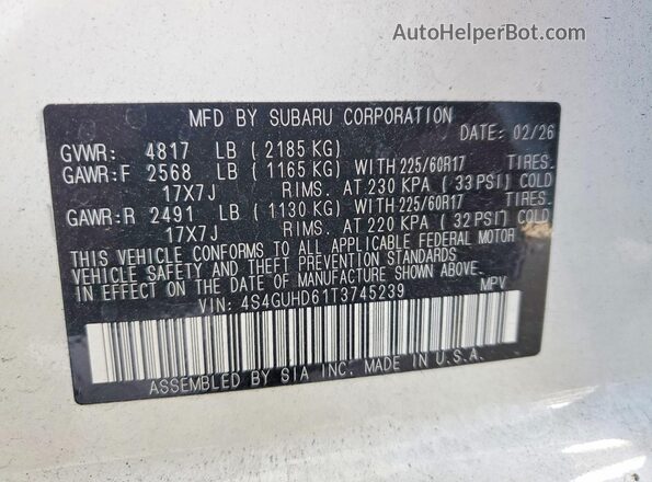 4S4GUHD61T3745239 2026 SUBARU CROSSTREK White 