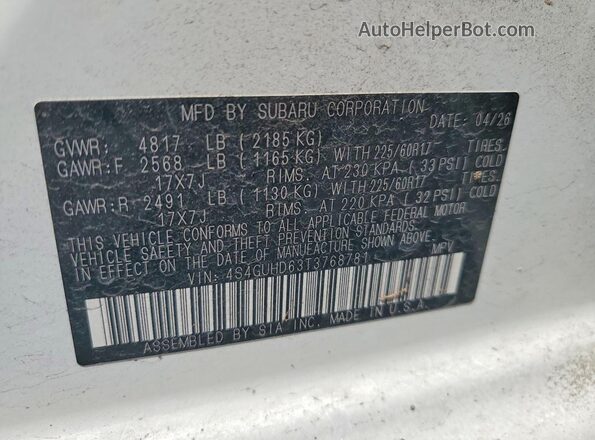 4S4GUHD63T3768781 2026 SUBARU CROSSTREK White Vista del compartimento del motor