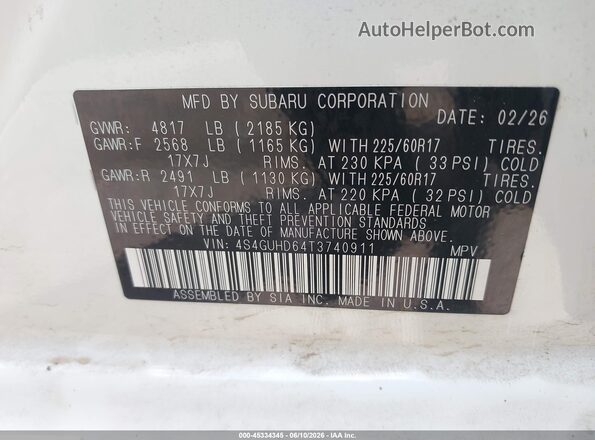 4S4GUHD64T3740911 2026 SUBARU CROSSTREK Белый Вид подкапотного пространства