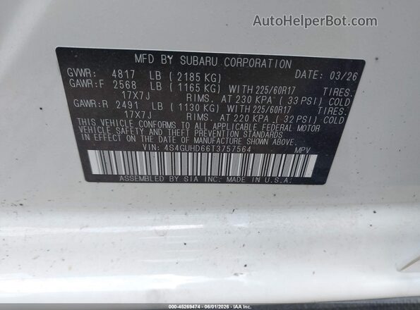 4S4GUHD66T3757564 2026 SUBARU CROSSTREK White Engine compartment view