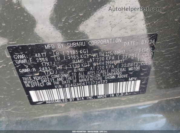 4S4GUHD67T3734522 2026 SUBARU CROSSTREK Green Engine compartment view