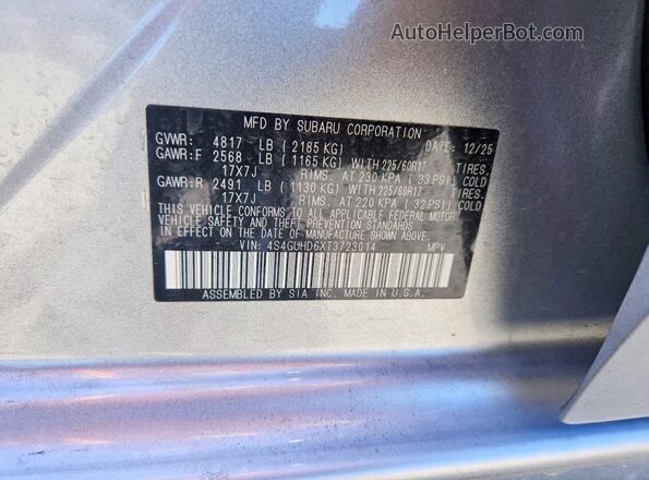 4S4GUHD6XT3723014 2026 SUBARU CROSSTREK Silver Սալոնի 360 աստիճան տեսք