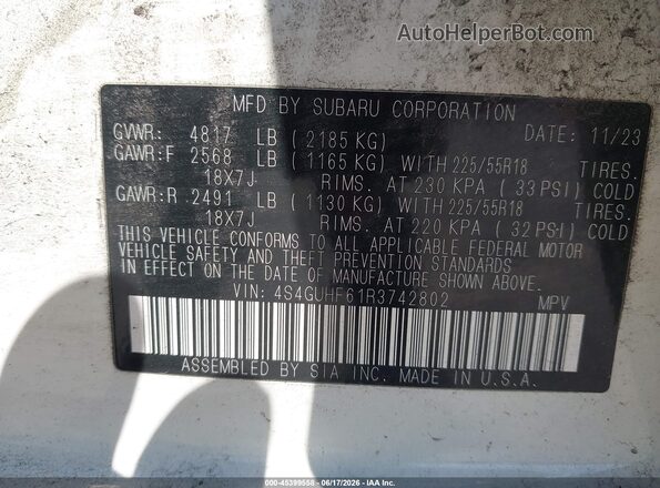 4S4GUHF61R3742802 2024 SUBARU CROSSTREK Белый Вид подкапотного пространства