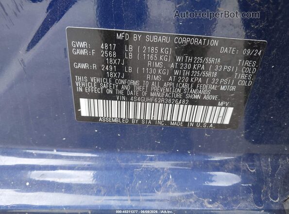 4S4GUHF62R3826482 2024 SUBARU CROSSTREK Blue Շարժիչի բաժամունքի տեսք