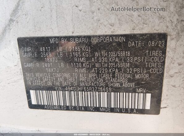 4S4GUHF65R3716655 2024 SUBARU CROSSTREK White Engine compartment view