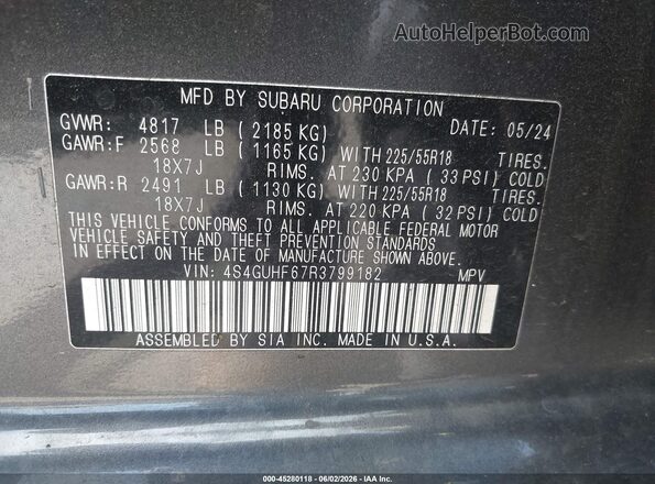 4S4GUHF67R3799182 2024 SUBARU CROSSTREK Gray Вид підкапотного простору