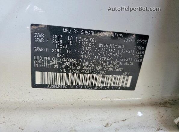 4S4GUHF68T3751097 2026 SUBARU CROSSTREK White Vista del compartimento del motor