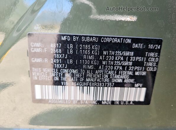 4S4GUHF6XR3837357 2024 SUBARU CROSSTREK Green 