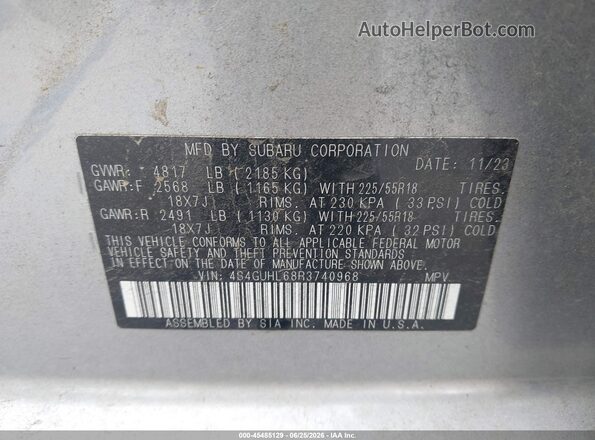 4S4GUHL68R3740968 2024 SUBARU CROSSTREK Silver Engine compartment view