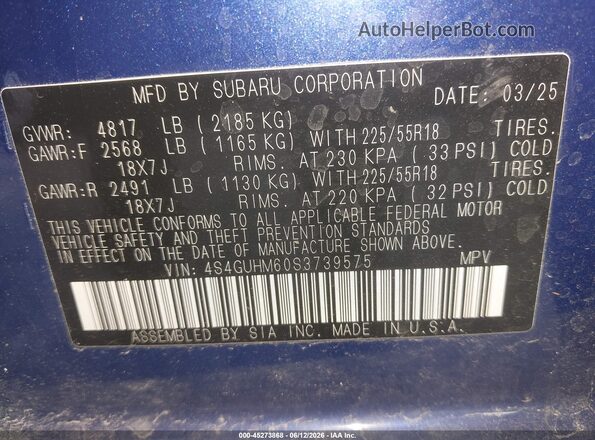 4S4GUHM60S3739575 2025 SUBARU CROSSTREK Dark Blue Вид підкапотного простору