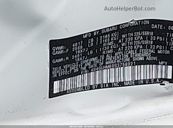 4S4GUHM60S3758921 2025 SUBARU CROSSTREK White Շարժիչի բաժամունքի տեսք
