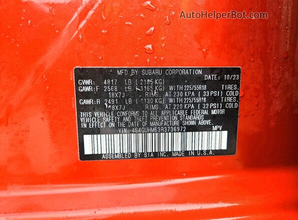 4S4GUHM63R3736972 2024 SUBARU CROSSTREK Orange 