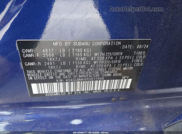 4S4GUHM66R3817948 2024 SUBARU CROSSTREK Blue Widok komory silnika