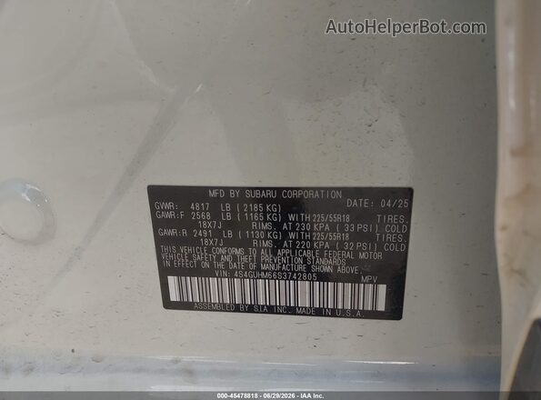 4S4GUHM66S3742805 2025 SUBARU CROSSTREK White Vista del compartimento del motor