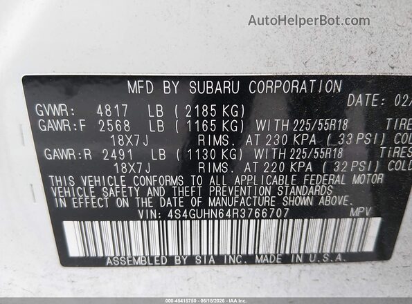 4S4GUHN64R3766707 2024 SUBARU CROSSTREK White ძრავის განყოფილების ხედი