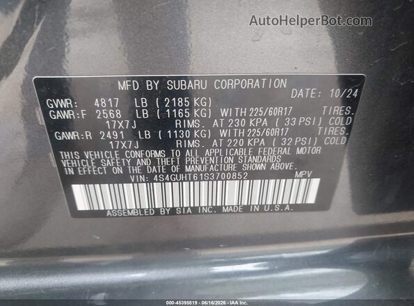 4S4GUHT61S3700852 2025 SUBARU CROSSTREK Gray Շարժիչի բաժամունքի տեսք
