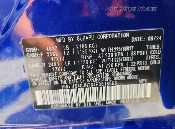 4S4GUHT64R3818565 2024 SUBARU CROSSTREK Blue 
