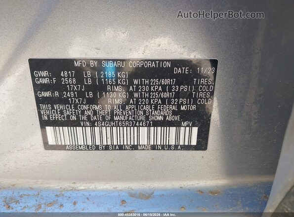 4S4GUHT65R3744671 2024 SUBARU CROSSTREK Light Blue Շարժիչի բաժամունքի տեսք