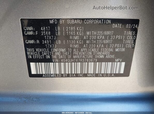 4S4GUHT67R3783679 2024 SUBARU CROSSTREK Silver Vista del compartimento del motor