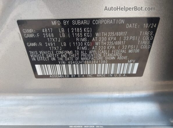 4S4GUHT68R3841380 2024 SUBARU CROSSTREK Silver 