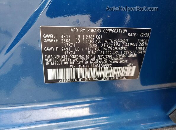 4S4GUHT6XR3750983 2024 SUBARU CROSSTREK Blue 