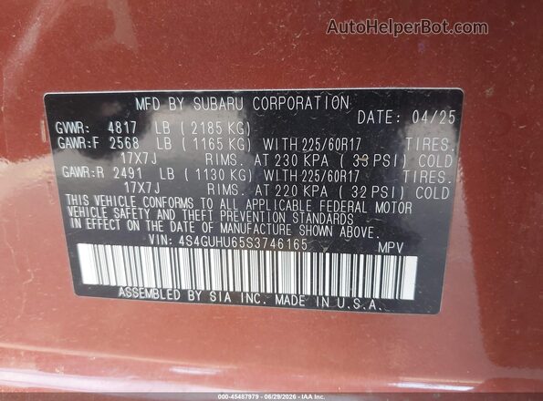 4S4GUHU65S3746165 2025 SUBARU CROSSTREK Orange Engine compartment view