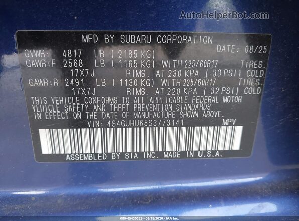4S4GUHU65S3773141 2025 SUBARU CROSSTREK Blue Շարժիչի բաժամունքի տեսք