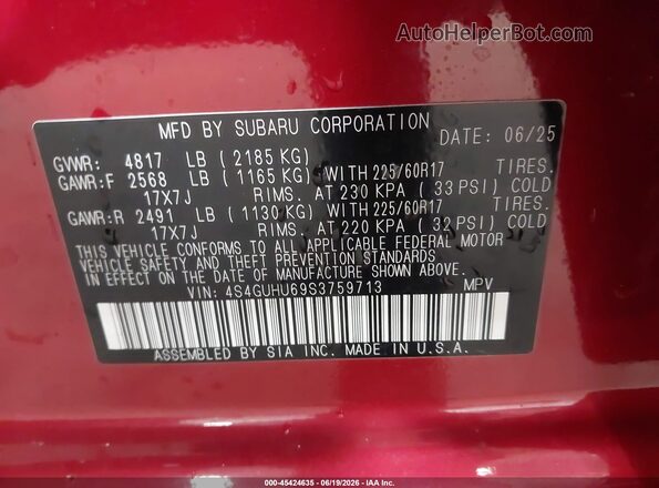 4S4GUHU69S3759713 2025 SUBARU CROSSTREK Red Շարժիչի բաժամունքի տեսք
