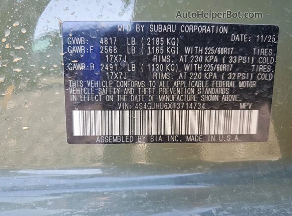 4S4GUHU6XT3714734 2026 SUBARU CROSSTREK Green Widok komory silnika