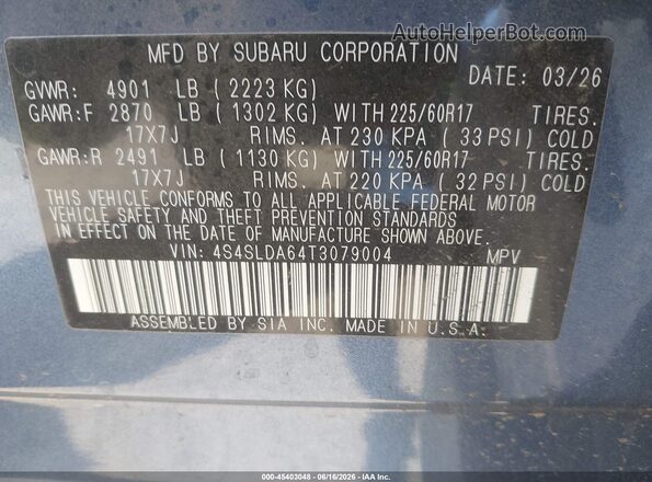 4S4SLDA64T3079004 2026 SUBARU FORESTER Синий Вид подкапотного пространства