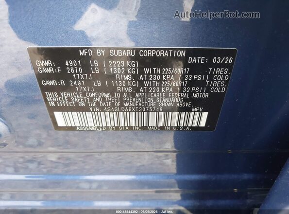 4S4SLDA6XT3075748 2026 SUBARU FORESTER Blue ძრავის განყოფილების ხედი