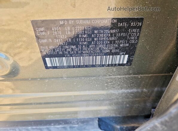 4S4SLDB66T3088060 2026 SUBARU FORESTER Green VIN կոդի պիտակի տեսք