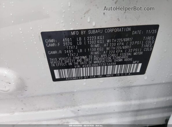 4S4SLDB67T3014498 2026 SUBARU FORESTER White ძრავის განყოფილების ხედი
