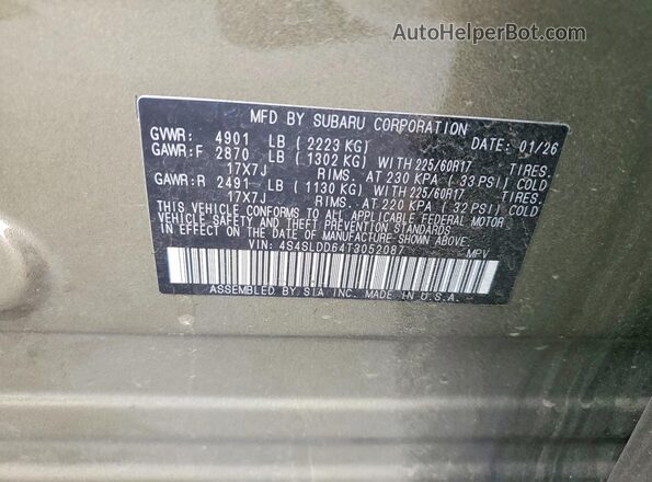 4S4SLDD64T3052087 2026 SUBARU FORESTER Green Widok naklejki z numerem VIN